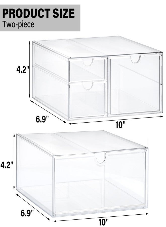 Prsildan Acrylic Drawer Makeup Organizer with 4 Drawers, Set of 2 Office Desk Organizers Accessories, Clear Stackable Storage Drawers for Vanity, Countertop, Craft, Jewelry, Art Supply Organization - Image 3