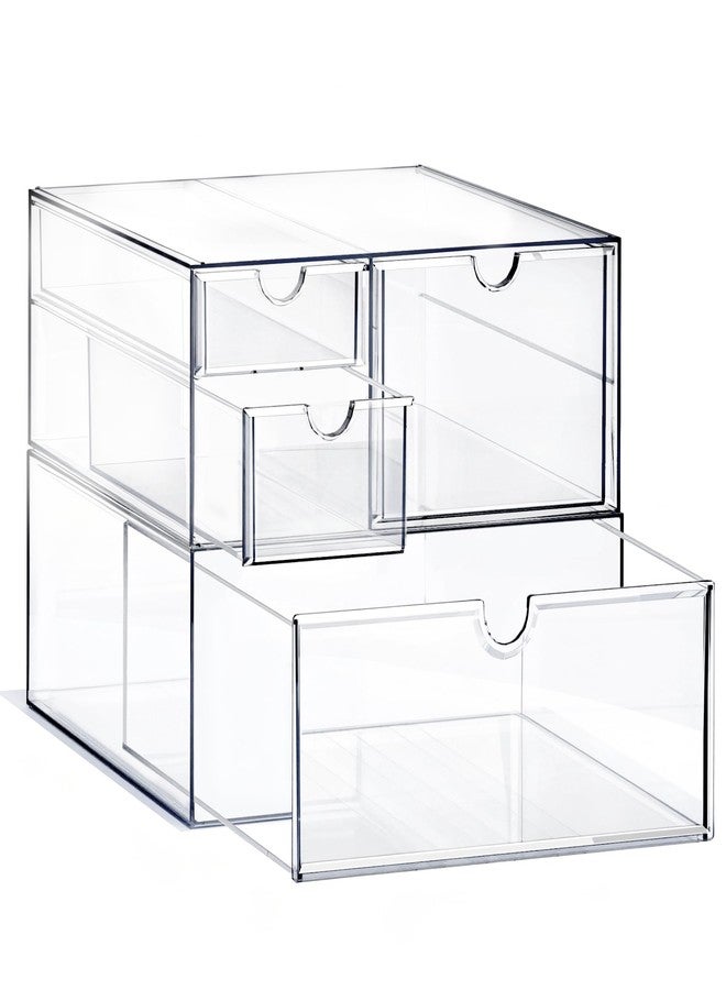 Prsildan Acrylic Drawer Makeup Organizer with 4 Drawers, Set of 2 Office Desk Organizers Accessories, Clear Stackable Storage Drawers for Vanity, Countertop, Craft, Jewelry, Art Supply Organization - Image 1