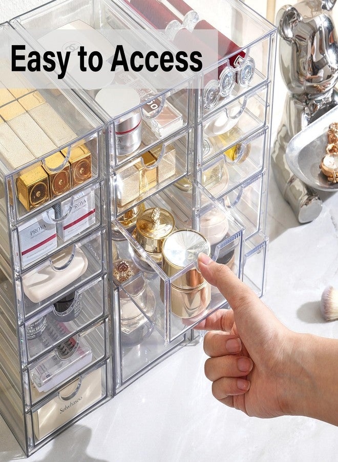 Prsildan Acrylic Drawer Makeup Organizer with 4 Drawers, Set of 2 Office Desk Organizers Accessories, Clear Stackable Storage Drawers for Vanity, Countertop, Craft, Jewelry, Art Supply Organization - Image 5