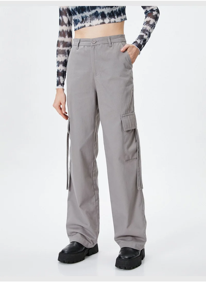 KOTON Jogger Cargo Pants Drawstring Elastic Waistband Relax Cut Pockets Cotton