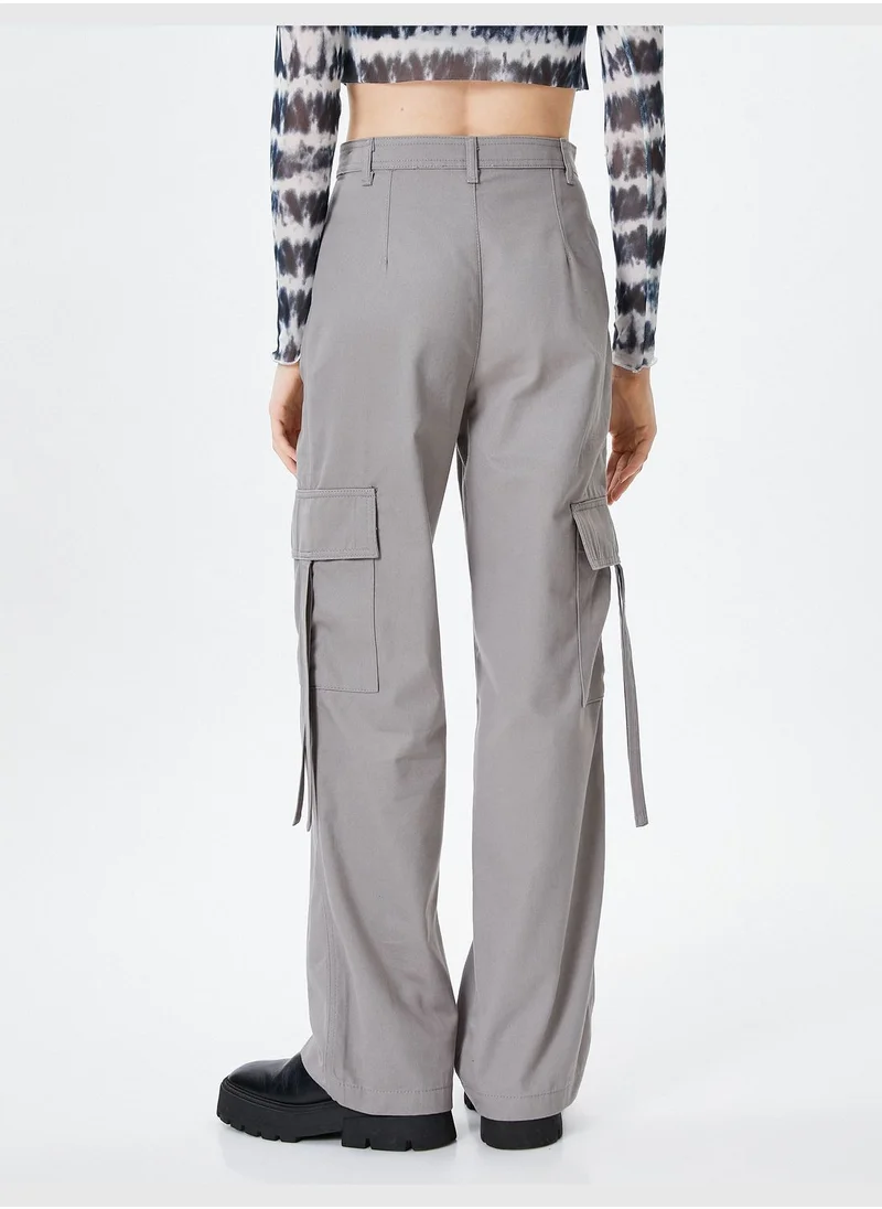 KOTON Jogger Cargo Pants Drawstring Elastic Waistband Relax Cut Pockets Cotton
