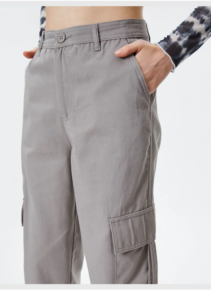 KOTON Jogger Cargo Pants Drawstring Elastic Waistband Relax Cut Pockets Cotton