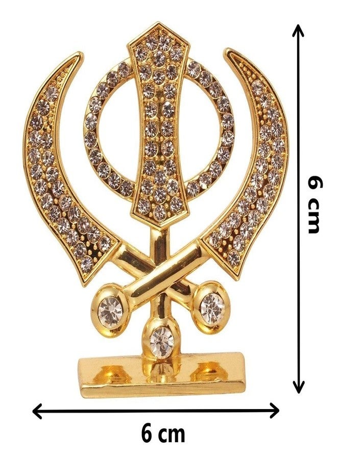 Relicon Sikh Religious Symbol Khanda Sahib Idol (R-62) Gold Metal Statue for Car Dashboard | Mandir Pooja Murti | Temple Puja | Home Decor | Office Table Showpiece (L*B*H-6 x 0.3 x 6 Cm) - Image 2