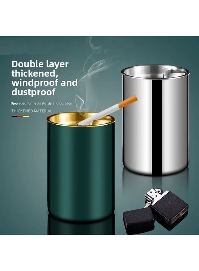Natural Color Stainless Steel Ashtray With Anti Fly Ash Lid Heavy Duty Windproof Portable For Home Car Bar - Image 2
