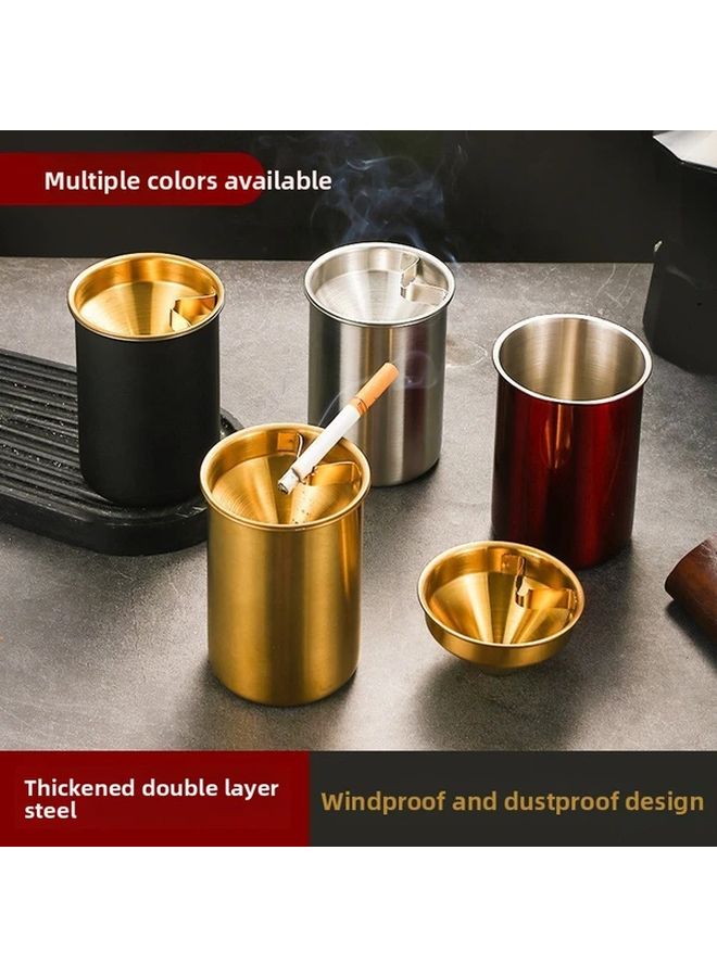 Natural Color Stainless Steel Ashtray With Anti Fly Ash Lid Heavy Duty Windproof Portable For Home Car Bar - Image 4
