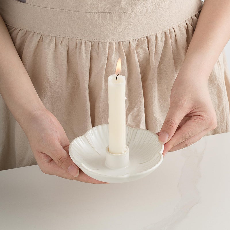 BEUNAIZER Ceramic Candle Holder, Candlestick Holder for Candles,Incense, Santo Palo, Rustic Vintage Home Decor for Halloween Christmas Weddings, Dining Room Table & Living Room Display (White) - Image 3