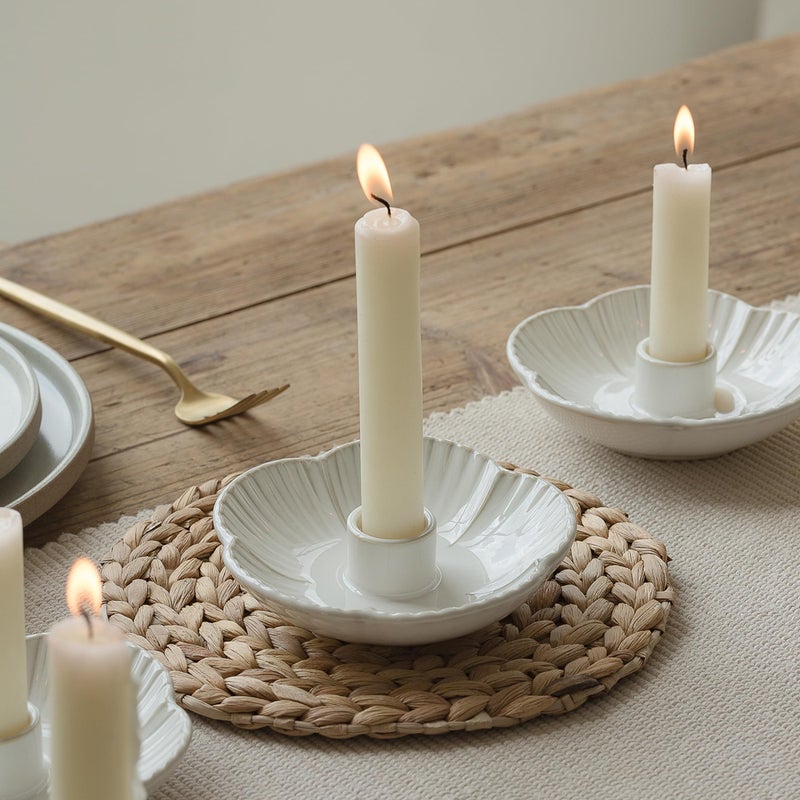 BEUNAIZER Ceramic Candle Holder, Candlestick Holder for Candles,Incense, Santo Palo, Rustic Vintage Home Decor for Halloween Christmas Weddings, Dining Room Table & Living Room Display (White) - Image 2