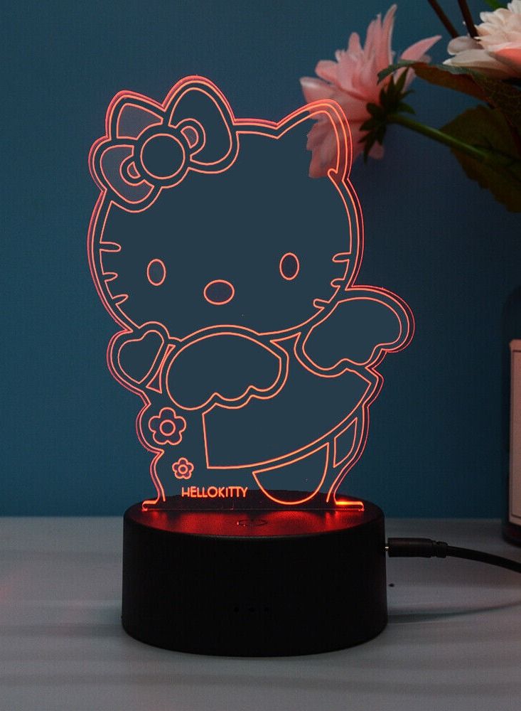 althiqahkey 3D LED Night Light Table Desk Lamp 7 Color Optical Illusion Lights Hello Kitty - Image 1