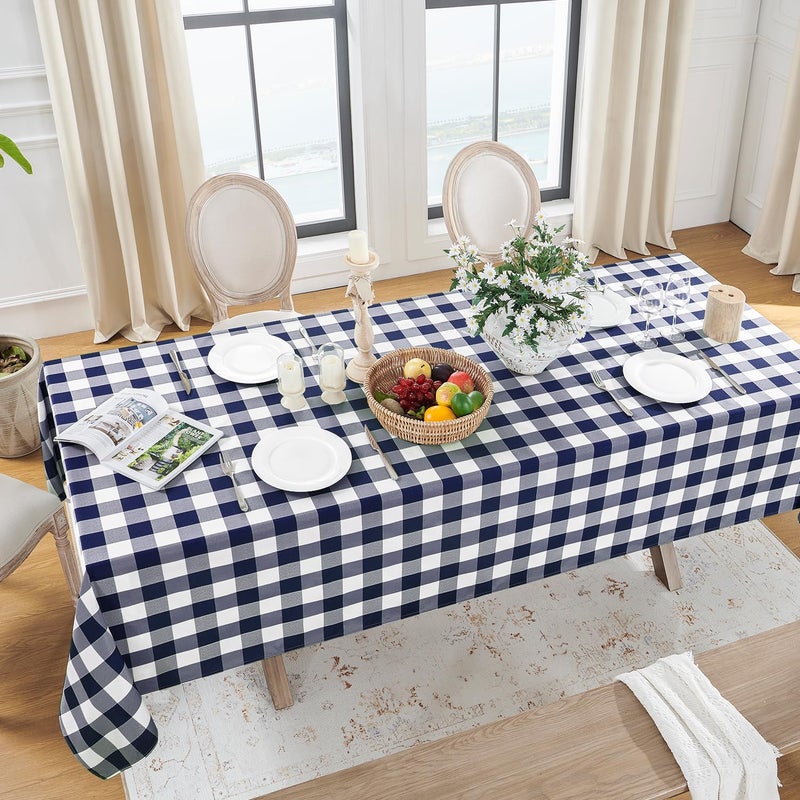 Softalker Gingham Checkered Rectangle Tablecloth - Waterproof Buffalo Plaid Table Cloth Stain Resistant Washable Table Cover for Picnic/Camping/Outdoor - Navy Blue  60 x 120 Inch - Image 1