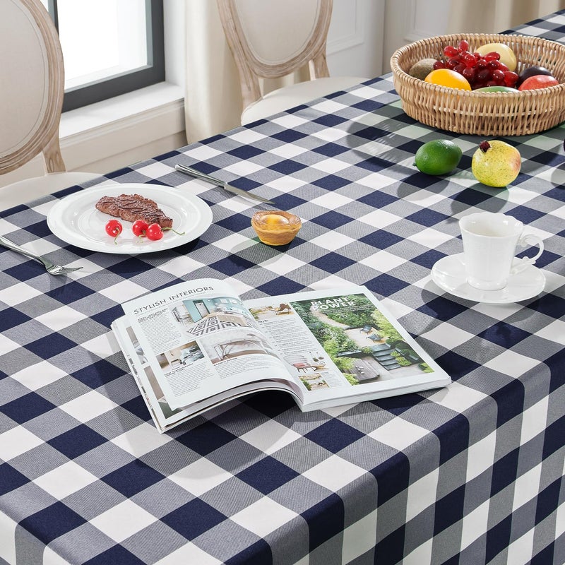 Softalker Gingham Checkered Rectangle Tablecloth - Waterproof Buffalo Plaid Table Cloth Stain Resistant Washable Table Cover for Picnic/Camping/Outdoor - Navy Blue  60 x 120 Inch - Image 2