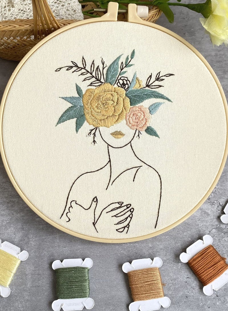 Generic Embroidery Kit, 3-Piece Beginner Cross Stitch Kit with Pattern and Instructions, Floral Botanical Print Embroidery Cloth, Colorful Thread and Embroidery Kit Embroidery Hoops  - Image 4