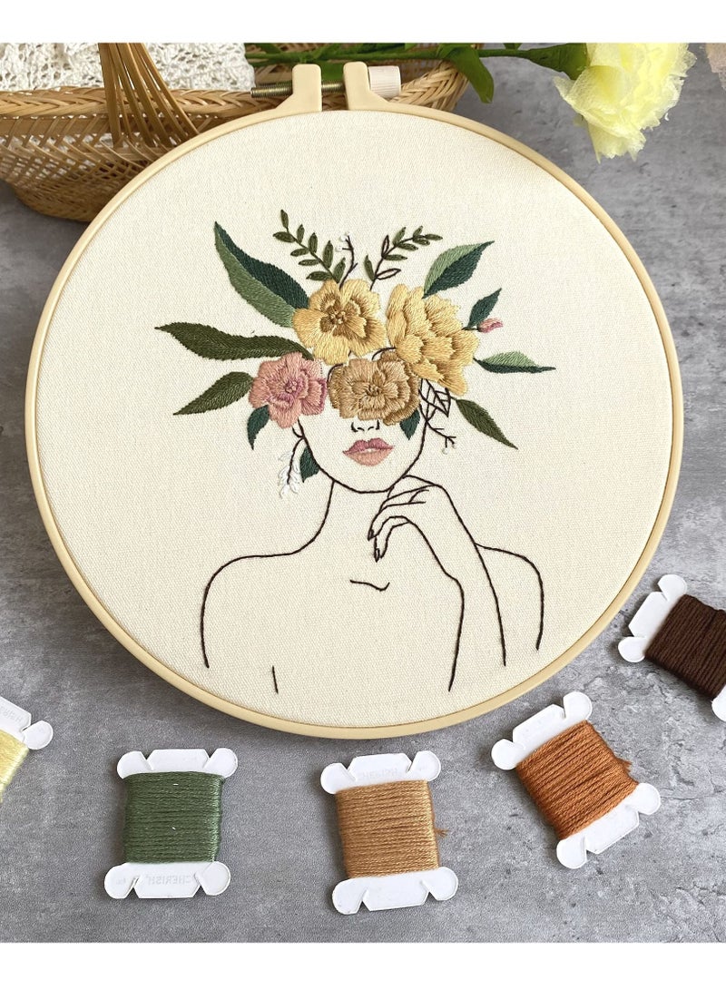 Generic Embroidery Kit, 3-Piece Beginner Cross Stitch Kit with Pattern and Instructions, Floral Botanical Print Embroidery Cloth, Colorful Thread and Embroidery Kit Embroidery Hoops  - Image 3