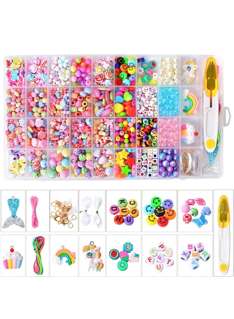 Polymer Clay Beads Bracelet Making Kit, 25 Style Animal Fruit Flower Butterfly Bunny Pony Letter Beads Charms for Jewelry Making, DIY Art and Crafts Toys Gifts for 4+ Year Old Kids - Image 1