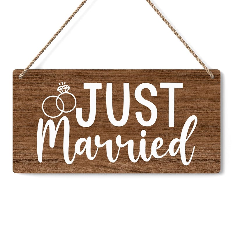 BELLOWDEER Rustic Wedding Sign Just Married  Engagement Wedding Photo Props Sign  Weddings Decor Stuff Engagement Party Decorations 12x6 Inches (Brown) - Image 1