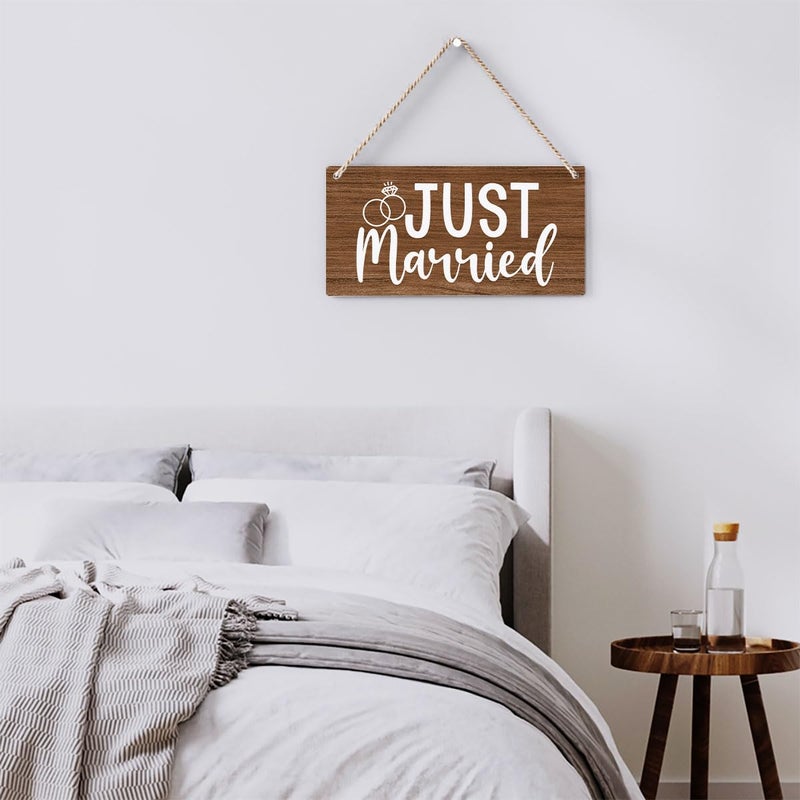 BELLOWDEER Rustic Wedding Sign Just Married  Engagement Wedding Photo Props Sign  Weddings Decor Stuff Engagement Party Decorations 12x6 Inches (Brown) - Image 5