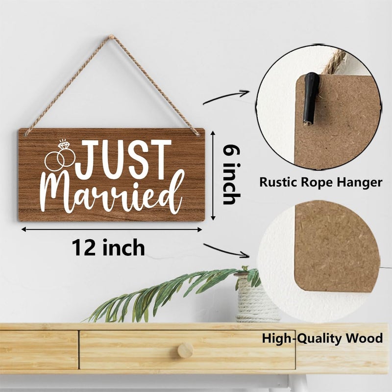 BELLOWDEER Rustic Wedding Sign Just Married  Engagement Wedding Photo Props Sign  Weddings Decor Stuff Engagement Party Decorations 12x6 Inches (Brown) - Image 2