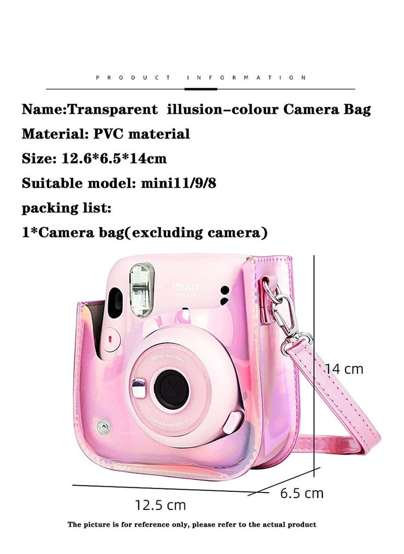 XiuWoo - Instant Camera Case Compatible with for Instax Mini 11/9/8, PU Leather Bag Adjustable Shoulder Strap, Illusion-colour (Transparent Illusion), transparent illusion, Pack Strap - Image 1