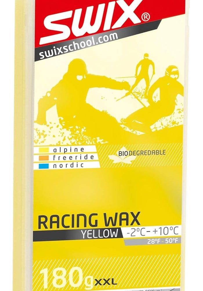 Swix Bio Degradable Racing Wax for Skiing and Snowboarding - 180g Bar, Yellow