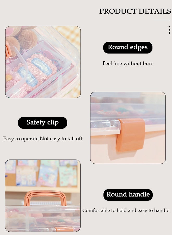 DUNISO Three-Layer Clear Plastic Storage Box,Folding Tool Box,Multipurpose Stationery Storage Box With Hidden Handle,Large Capacity Storage Box for Hair accessories and cosmetics - Image 3