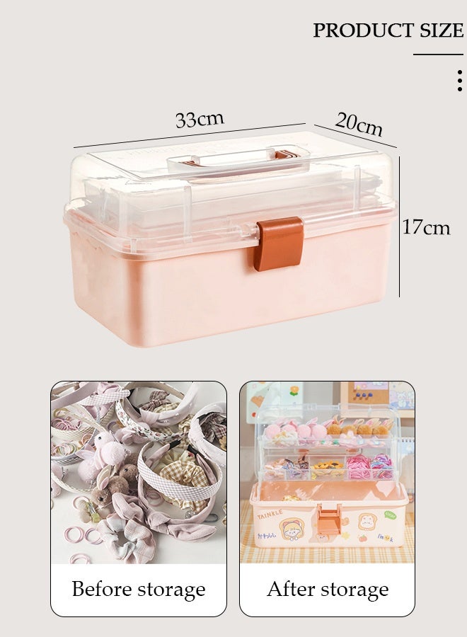 DUNISO Three-Layer Clear Plastic Storage Box,Folding Tool Box,Multipurpose Stationery Storage Box With Hidden Handle,Large Capacity Storage Box for Hair accessories and cosmetics - Image 2