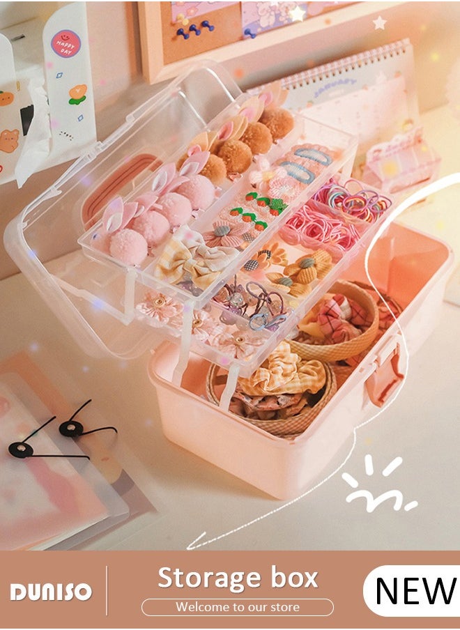 DUNISO Three-Layer Clear Plastic Storage Box,Folding Tool Box,Multipurpose Stationery Storage Box With Hidden Handle,Large Capacity Storage Box for Hair accessories and cosmetics  - Image 1