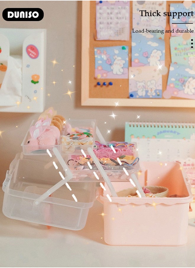DUNISO Three-Layer Clear Plastic Storage Box,Folding Tool Box,Multipurpose Stationery Storage Box With Hidden Handle,Large Capacity Storage Box for Hair accessories and cosmetics  - Image 2