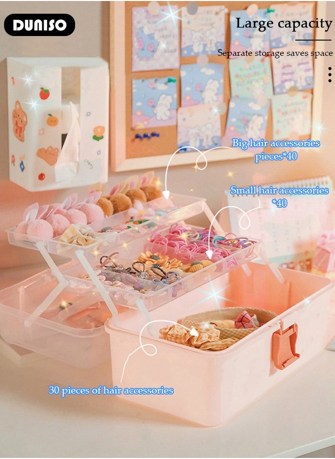 DUNISO Three-Layer Clear Plastic Storage Box,Folding Tool Box,Multipurpose Stationery Storage Box With Hidden Handle,Large Capacity Storage Box for Hair accessories and cosmetics  - Image 3