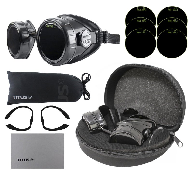 TITUS Cup Type C Frame Industrial Quality Welding Goggles UV IR Green 578910111213 or 14 Filter With Case Pads