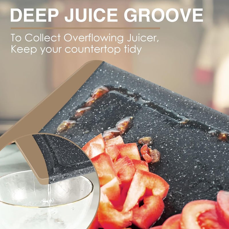Empune Extra Large Cutting Boards, Plastic Cutting Boards for Kitchen (Set of 3) Cutting Board Set Dishwasher Chopping Board with Juice Grooves Easy-Grip Handles, Brown, - Image 5