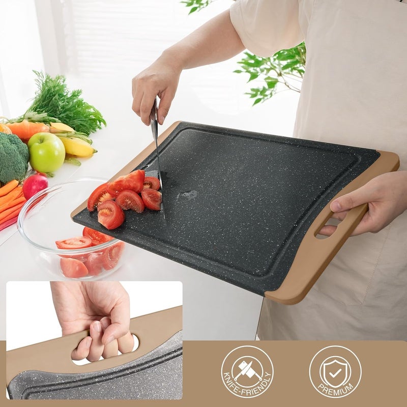 Empune Extra Large Cutting Boards, Plastic Cutting Boards for Kitchen (Set of 3) Cutting Board Set Dishwasher Chopping Board with Juice Grooves Easy-Grip Handles, Brown, - Image 3