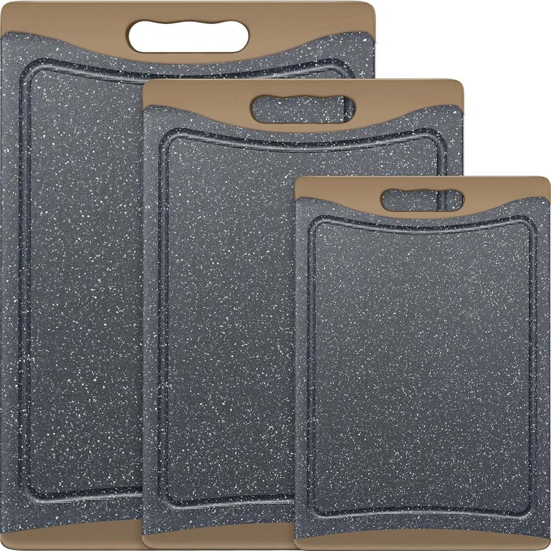 Empune Extra Large Cutting Boards, Plastic Cutting Boards for Kitchen (Set of 3) Cutting Board Set Dishwasher Chopping Board with Juice Grooves Easy-Grip Handles, Brown, - Image 1