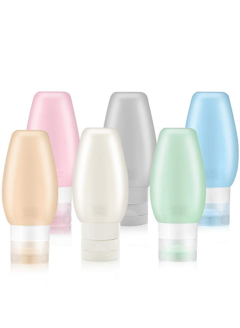 Silicone Travel Bottles Set, 3 oz Leak-Proof Squeeze Containers for Shampoo, Soap, Makeup Remover, and Body Wash - 6 Pack Refillable Travel Accessories. - Image 1