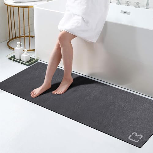 RUERYA Dark Grey Bath Mat 15.7"" x 47.2"" Extra Long Bathroom Mat Large Fast Dry Super Absorbent Non-Slip Rubber Backed Shower Mat Bathroom Rugs Mat for Bathroom Floor  Tub  Shower  Sink  Dark Gray - Image 1