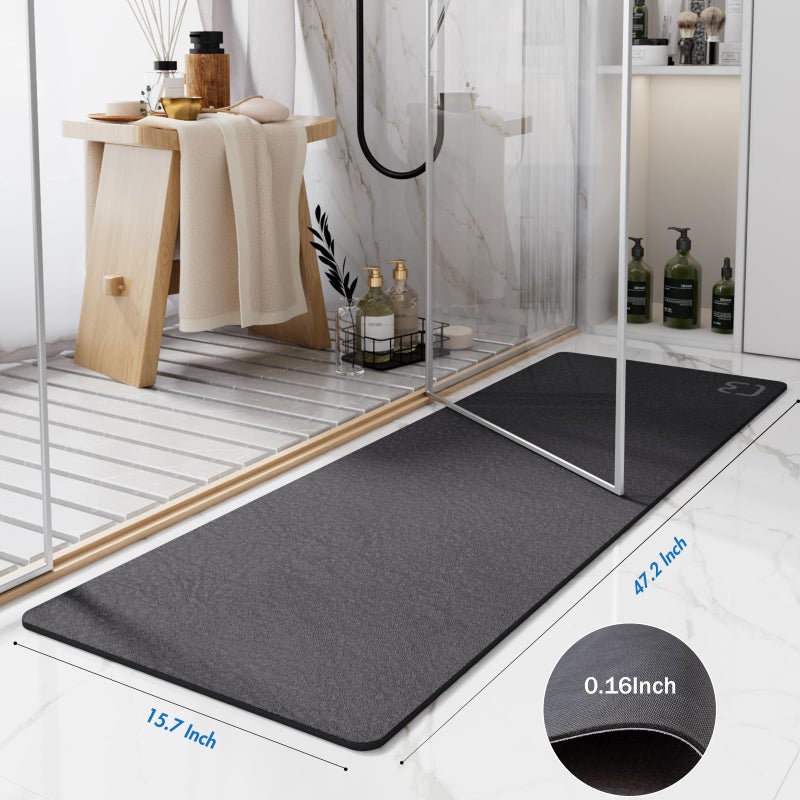 RUERYA Dark Grey Bath Mat 15.7"" x 47.2"" Extra Long Bathroom Mat Large Fast Dry Super Absorbent Non-Slip Rubber Backed Shower Mat Bathroom Rugs Mat for Bathroom Floor  Tub  Shower  Sink  Dark Gray - Image 2