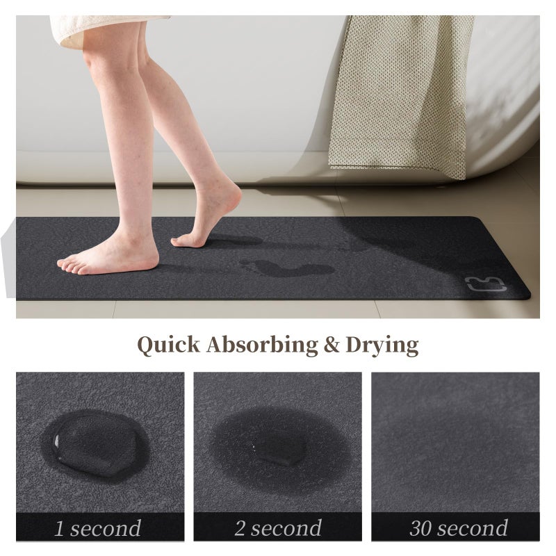 RUERYA Dark Grey Bath Mat 15.7"" x 47.2"" Extra Long Bathroom Mat Large Fast Dry Super Absorbent Non-Slip Rubber Backed Shower Mat Bathroom Rugs Mat for Bathroom Floor  Tub  Shower  Sink  Dark Gray - Image 3
