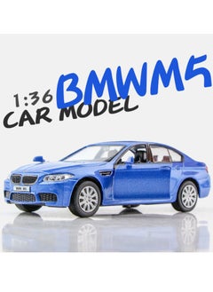 موديل كار نموذج سيارة BMW M5 1/36، سيارة طراز BMW، سيارة لعبة من سبائك الزنك للأطفال، لعبة سيارات سحب للخلف للأطفال الصغار هدية للأولاد والبنات 12*5*3.5 سم (أزرق)  - Image 2