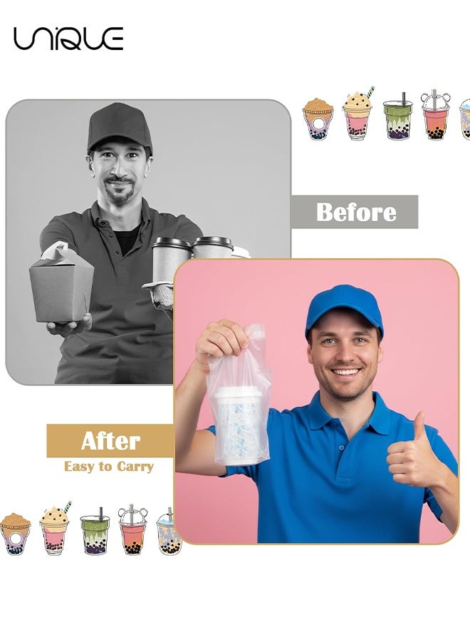 Unique 100 PCS Handle Drinking Poly Bags, Clear Plastic Drink Packaging Bags for Delivery, 6" L x 11" H Transparent Hanging Hole Cup Carrier with Handle - for Delivery Take Out Cup Holder Beverage Coffee Juice Mike Tea Stores - Image 3
