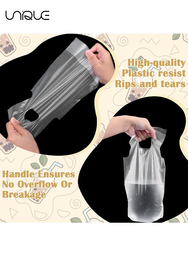 Unique 100 PCS Handle Drinking Poly Bags, Clear Plastic Drink Packaging Bags for Delivery, 6" L x 11" H Transparent Hanging Hole Cup Carrier with Handle - for Delivery Take Out Cup Holder Beverage Coffee Juice Mike Tea Stores - Image 4
