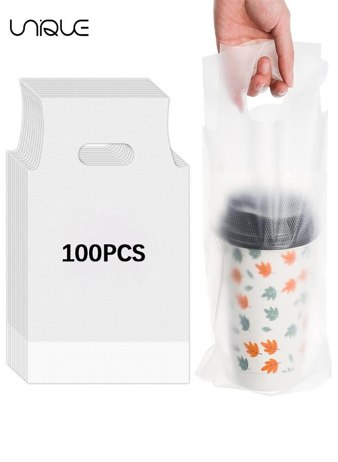 Unique 100 PCS Handle Drinking Poly Bags, Clear Plastic Drink Packaging Bags for Delivery, 6" L x 11" H Transparent Hanging Hole Cup Carrier with Handle - for Delivery Take Out Cup Holder Beverage Coffee Juice Mike Tea Stores - Image 1