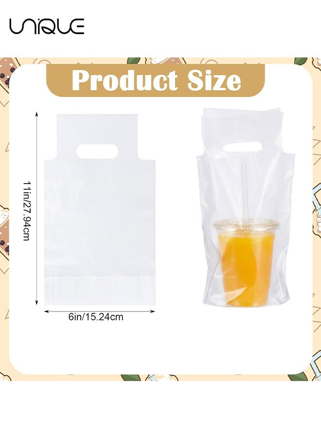Unique 100 PCS Handle Drinking Poly Bags, Clear Plastic Drink Packaging Bags for Delivery, 6" L x 11" H Transparent Hanging Hole Cup Carrier with Handle - for Delivery Take Out Cup Holder Beverage Coffee Juice Mike Tea Stores - Image 2