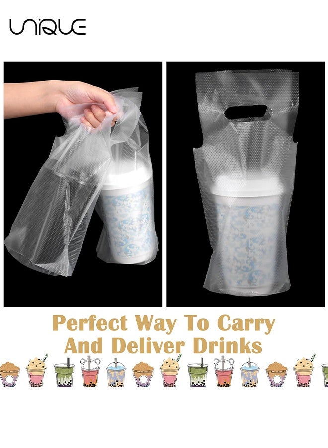 Unique 100 PCS Handle Drinking Poly Bags, Clear Plastic Drink Packaging Bags for Delivery, 6" L x 11" H Transparent Hanging Hole Cup Carrier with Handle - for Delivery Take Out Cup Holder Beverage Coffee Juice Mike Tea Stores - Image 5