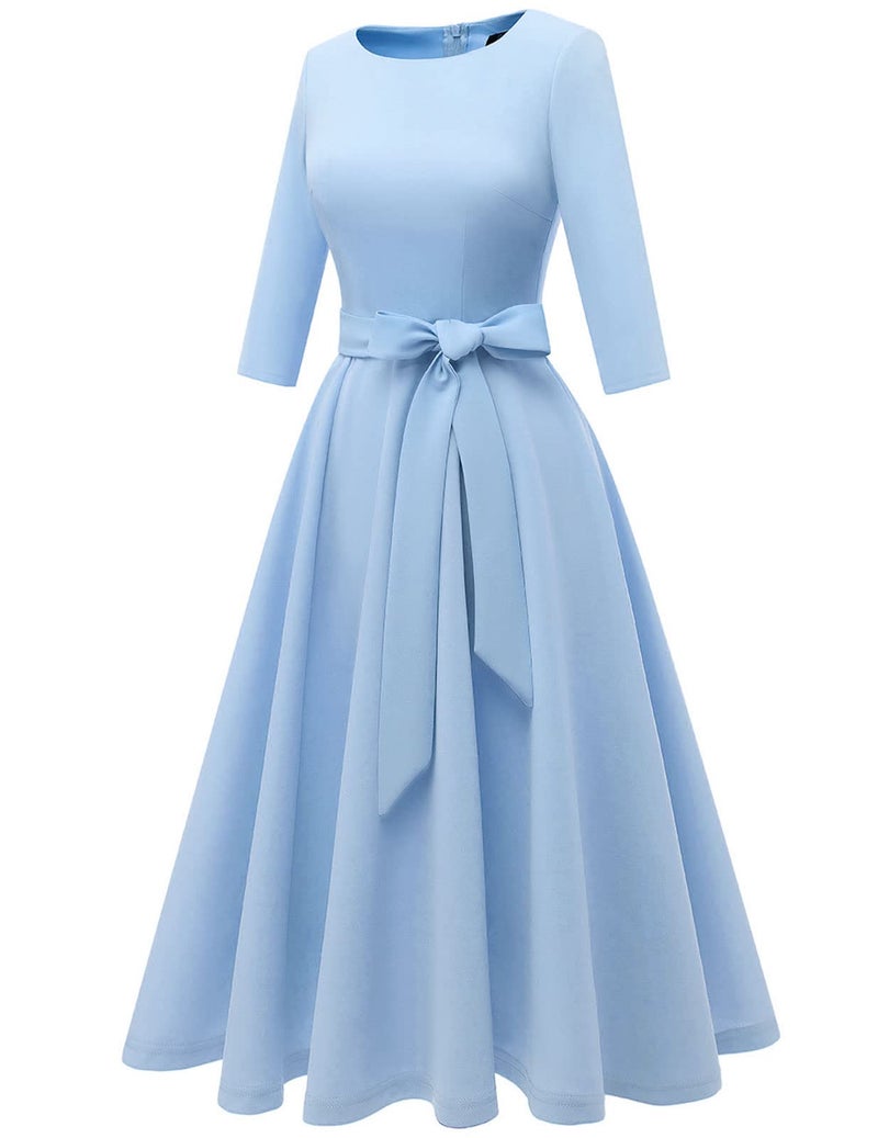 DRESSTELLS Vintage Cocktail Dress for Women, Formal Tea Party Wedding Guest Dresses for Bridesmaid, 3/4 Long Sleeve Fit and Flare A-Line Mother of The Bride Casual, 2026 Spring, Blue 2XL - Image 2
