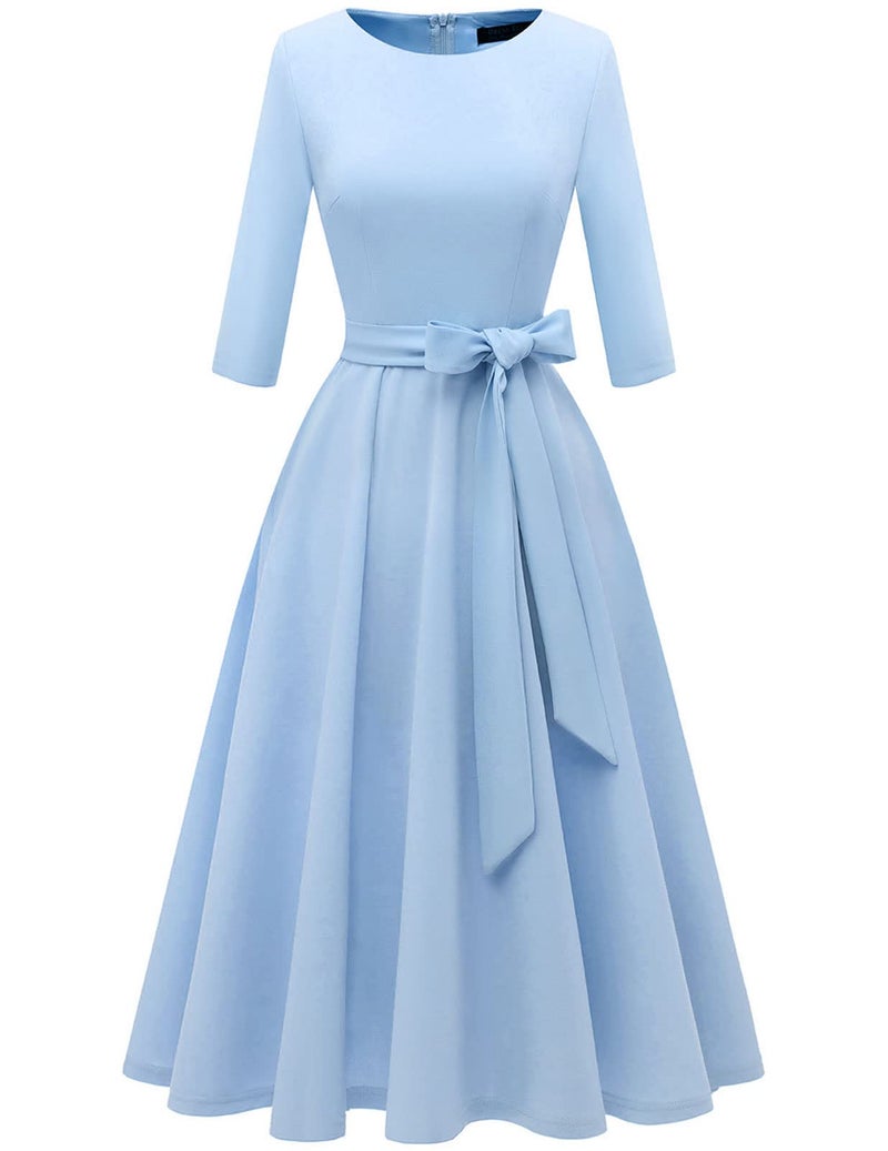 DRESSTELLS Vintage Cocktail Dress for Women, Formal Tea Party Wedding Guest Dresses for Bridesmaid, 3/4 Long Sleeve Fit and Flare A-Line Mother of The Bride Casual, 2026 Spring, Blue 2XL - Image 1