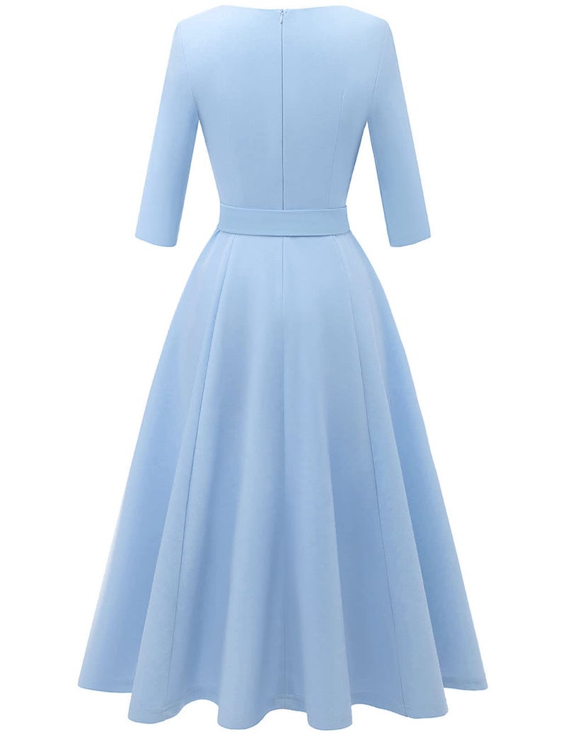 DRESSTELLS Vintage Cocktail Dress for Women, Formal Tea Party Wedding Guest Dresses for Bridesmaid, 3/4 Long Sleeve Fit and Flare A-Line Mother of The Bride Casual, 2026 Spring, Blue 2XL - Image 3