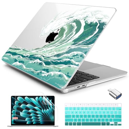 Batianda for New MacBook Air 13.6 inch Case with M4 M3 M2 Chip 2025 2024 2022 Release Model A3240/A2681/A3113 Designed Protective Plastic Hardshell & Keyboard Cover & Screen Protector, Waves - Image 1