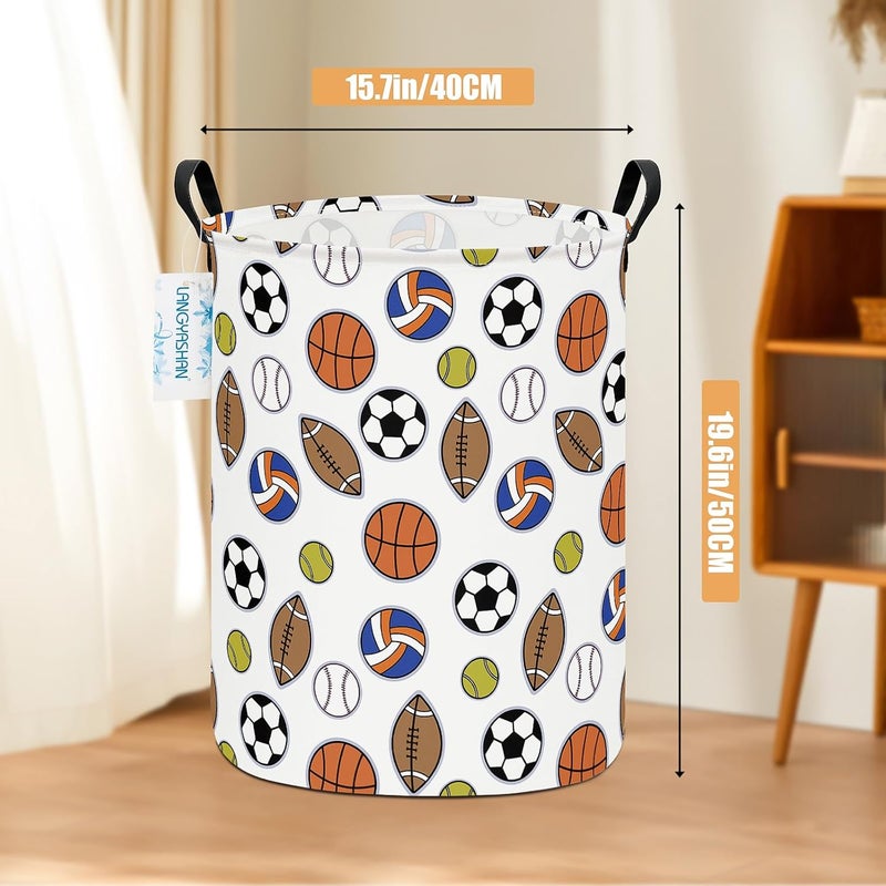 LANGYASHAN Laundry Basket Canvas Fabric Collapsible Organizer Basket for Storage Bin Toy Bins Gift Baskets Bedroom Clothes Children Nursery Hamper (Colorful Balls) - Image 2