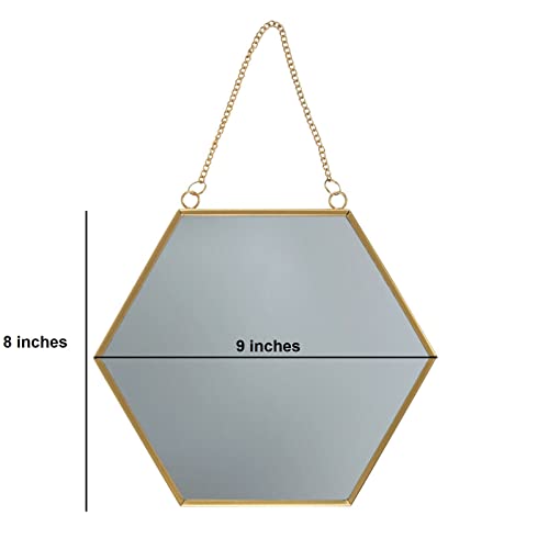 ARTINCO- Art India Collections Mirror Hexagonal Wall Hanging Mirror 8x9 inches (Gold, ?Framed) - Image 2