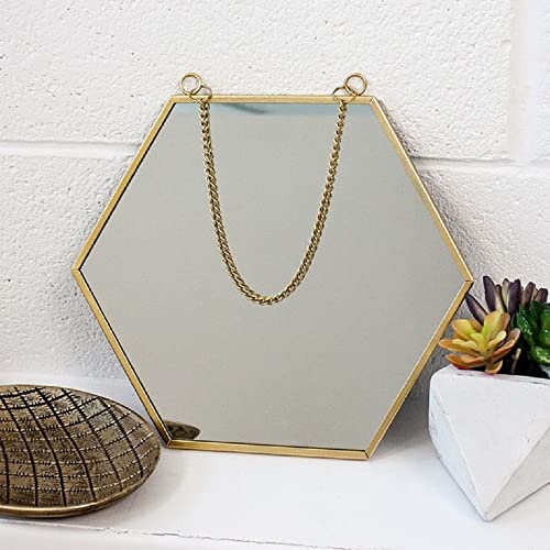 ARTINCO- Art India Collections Mirror Hexagonal Wall Hanging Mirror 8x9 inches (Gold, ?Framed) - Image 1