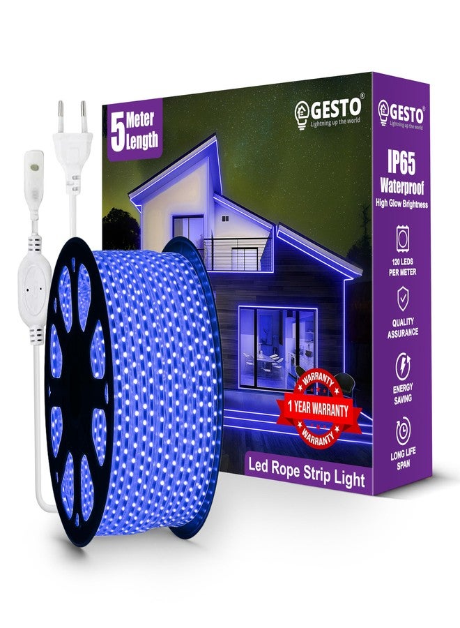 Gesto 5 Meter Rope LED Strip Lights | 120 LED/Mtr Waterproof Outdoor Lights for Balcony, Home Decor, Cove Light for False Ceiling | Flexible, Cuttable Strip Light for Diwali Decoration - Blue - Image 1