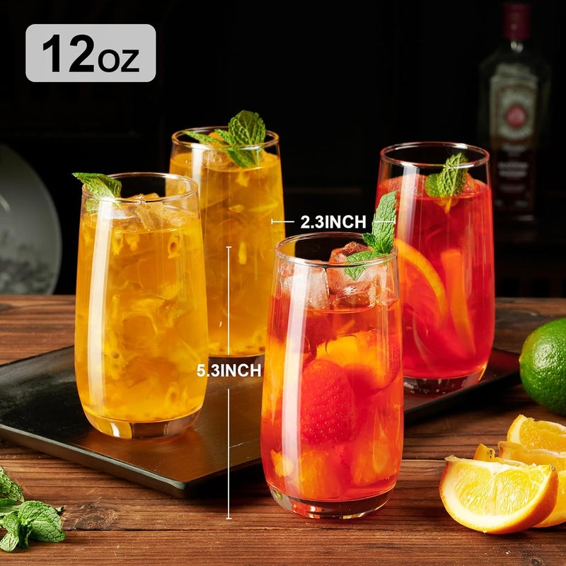 PARACITY Highball Glasses Set of 4, Drinking Glasses 12 Oz, Clear Glass Cups, Tall Tumbler Water Glasses, Glassware Set for Cocktail, Coffee, Mojitos - Image 2